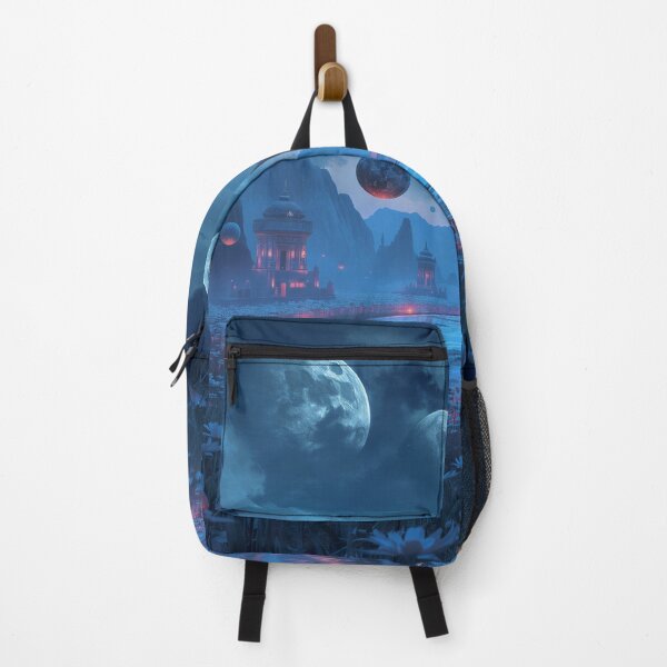 Item preview, Moonlit Zodiac Temple Landscape with Celestial Lake and Giant Moons designed and sold by Luminous Wilds.
