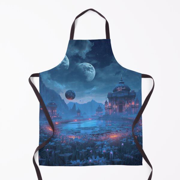 Item preview, Moonlit Zodiac Temple Landscape with Celestial Lake and Giant Moons designed and sold by Luminous Wilds.