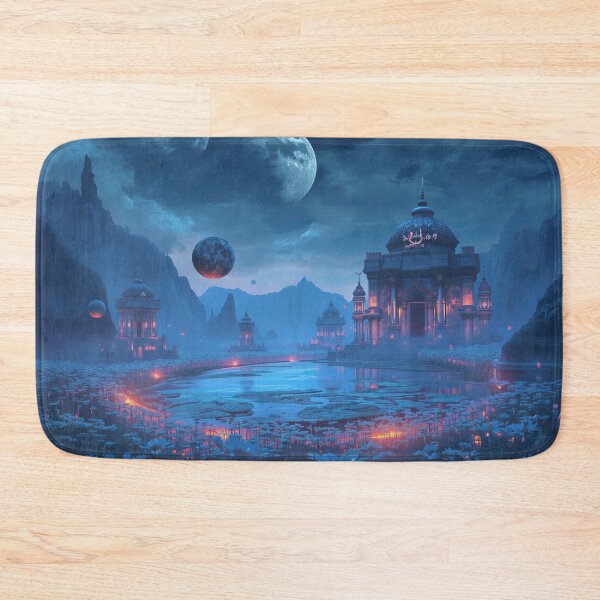 Item preview, Moonlit Zodiac Temple Landscape with Celestial Lake and Giant Moons designed and sold by Luminous Wilds.