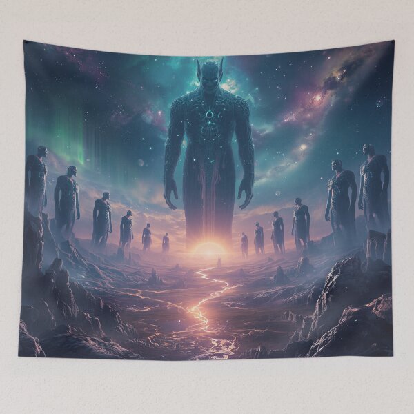Item preview, Epic Zodiac Guardian Landscape with Nebula Valley and Celestial Beings designed and sold by Luminous Wilds.