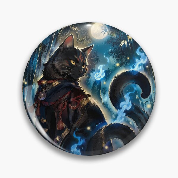 Item preview, Nekomata Yokai Cat Spirit in Moonlit Bamboo Forest – Japanese Folklore Ghost Cat Art designed and sold by kaxymax.