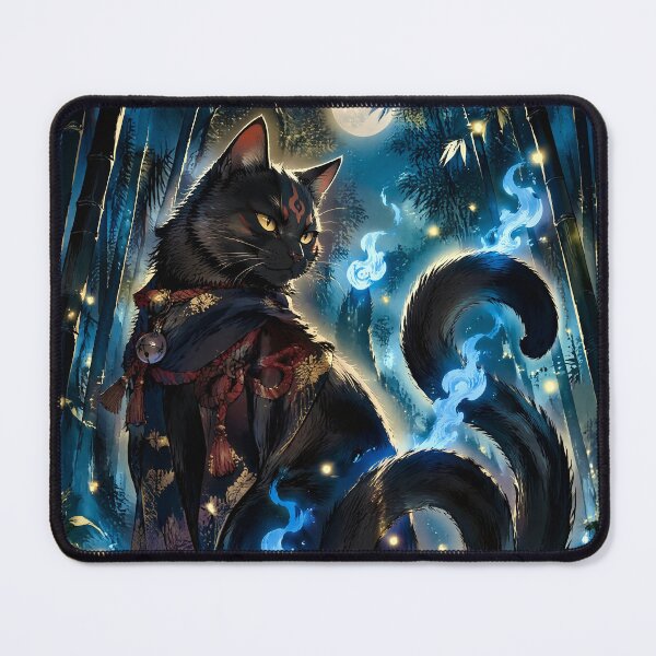 Item preview, Nekomata Yokai Cat Spirit in Moonlit Bamboo Forest – Japanese Folklore Ghost Cat Art designed and sold by kaxymax.