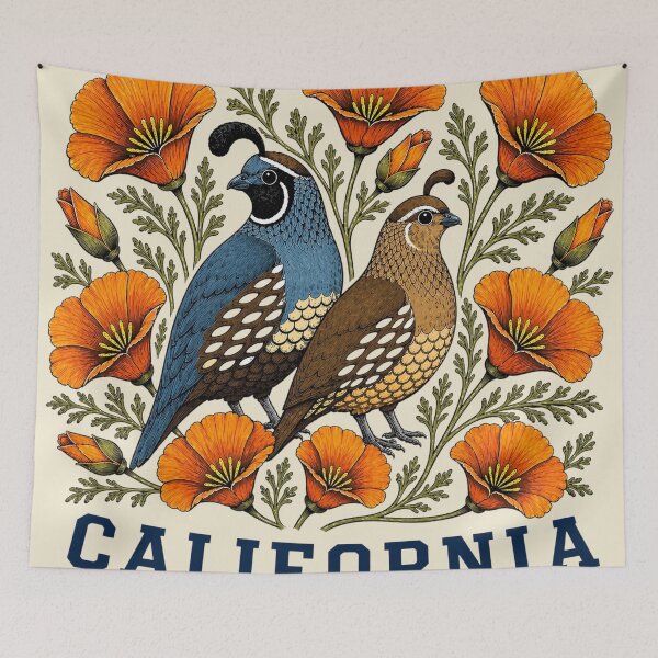 Item preview, California Quail & Golden Poppy Emblem Bird Watching designed and sold by The-Drip-Studio.