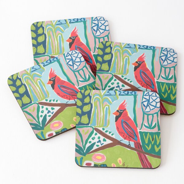Item preview, Red Cardinal Garden Bird | Bright Modern Bird Art designed and sold by Filora Atelier .