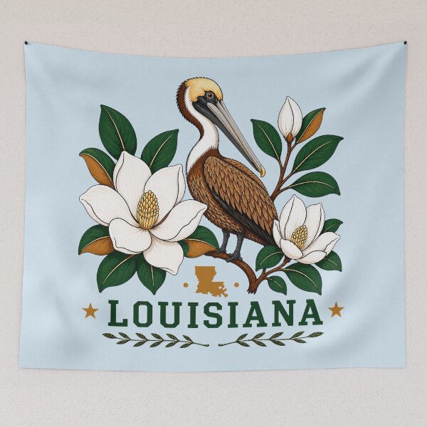 Item preview, Louisiana Pelican & Magnolia State Pride Illustration designed and sold by The-Drip-Studio.