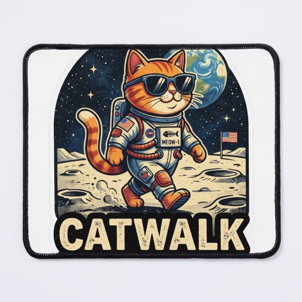 Item preview, Catwalk on the Moon – Cool Astronaut Cat Walking on Lunar Surface Retro Space Sticker designed and sold by subodh kumar.