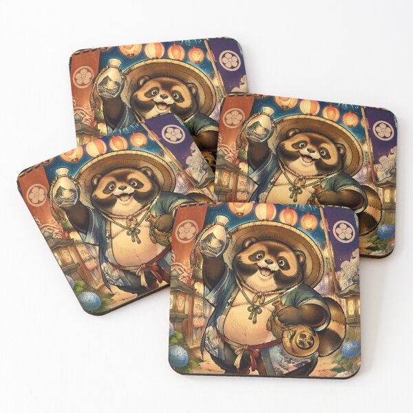 Item preview, Tanuki Festival Night | Japanese Yokai Sake Party Art designed and sold by kaxymax.