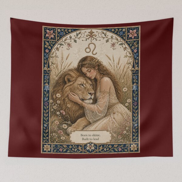 Item preview, Leo Zodiac Maiden | Celtic Art Aesthetic | Medieval Fantasy Faux Embroidery Print  designed and sold by doinitzart.