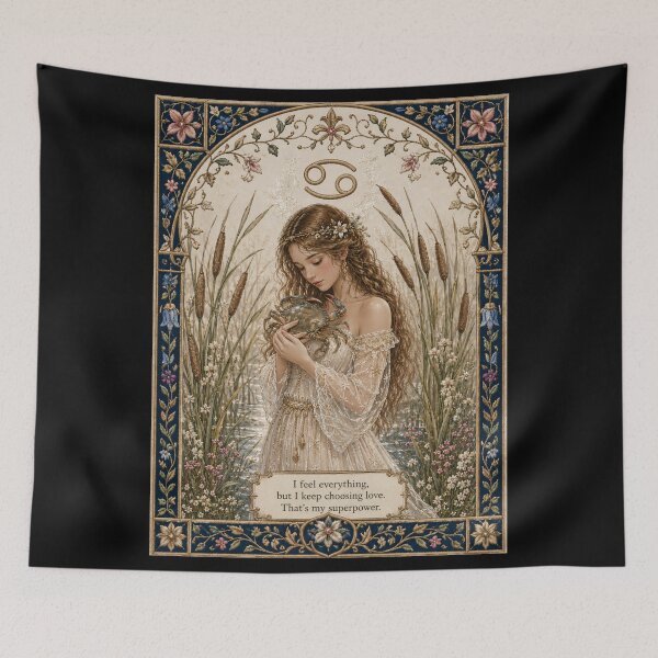 Item preview, Cancer Zodiac Maiden | Celtic Art Aesthetic | Medieval Fantasy Faux Embroidery Print designed and sold by doinitzart.