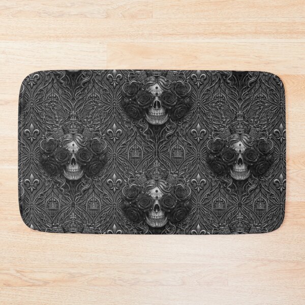 Artikelvorschau, Dark Academia Noir Majesty: Monochrome Skull & Rose Gothic Damask entworfen und verkauft von cabuks.