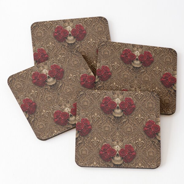 Item preview, Dark Academia Romance Gothic Skull & Red Rose Damask Pattern designed and sold by cabuks.