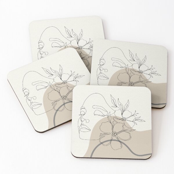 Item preview, Minimalist Woman Face Line Art with Flowers and Organic Shapes - Abstract Boho Female Portrait designed and sold by Mora  Lisa.
