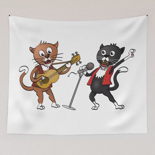 Item preview, Funny illustration of two cats meowing and playing a guitar. designed and sold by Stef Ringoot, cartoons and illustrations.