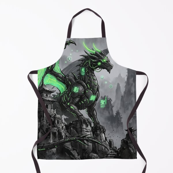 Item preview, Cyberpunk Japanese Sumie Green Dragon Mystical Temple Landscape designed and sold by Osmose-Studio.