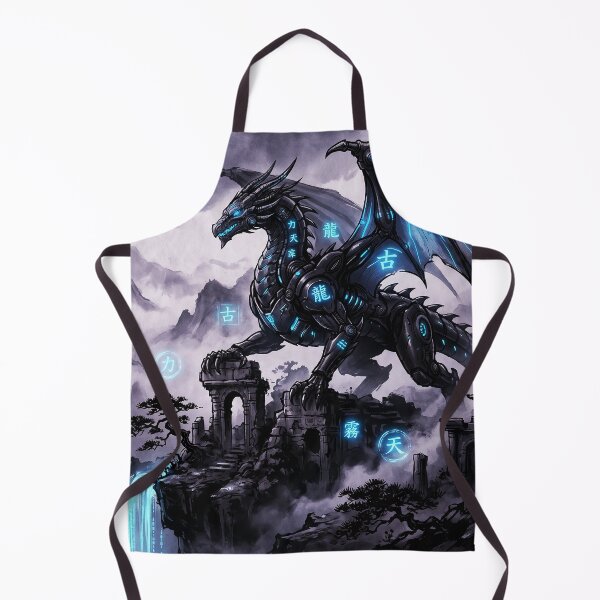 Item preview, Cyberpunk Japanese Sumie Cyan Dragon Ancient Ruins designed and sold by Osmose-Studio.