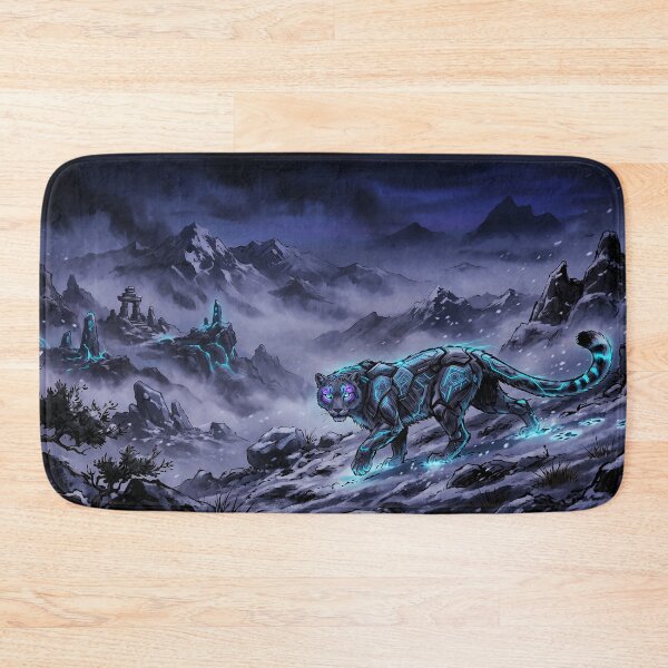 Item preview, Cyberpunk Japanese Sumie Cyan Snow Leopard Mountains designed and sold by Osmose-Studio.