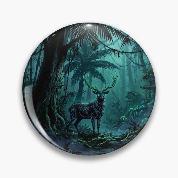 Item preview, Cyberpunk Japanese Sumie Cyan Mechanical Stag Jungle designed and sold by Osmose-Studio.