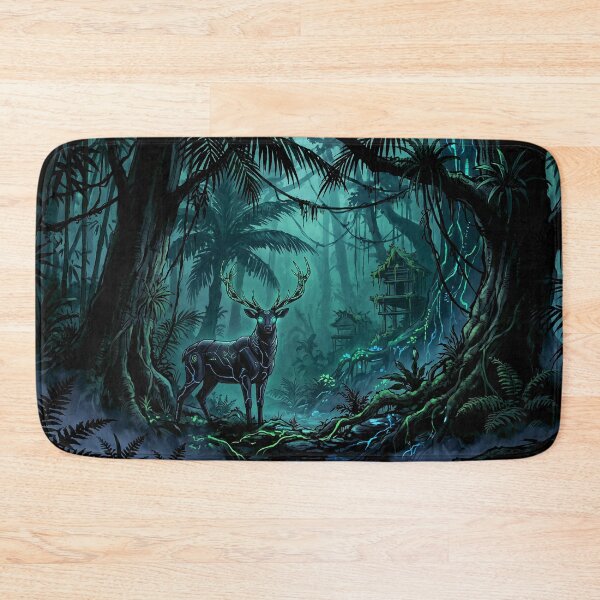 Item preview, Cyberpunk Japanese Sumie Cyan Mechanical Stag Jungle designed and sold by Osmose-Studio.
