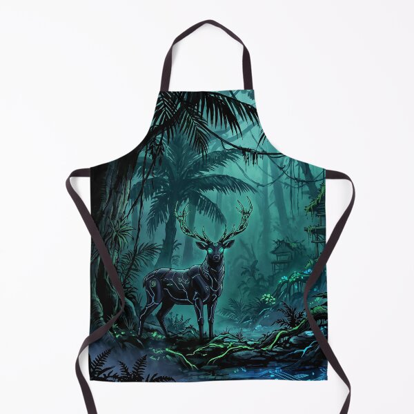 Item preview, Cyberpunk Japanese Sumie Cyan Mechanical Stag Jungle designed and sold by Osmose-Studio.
