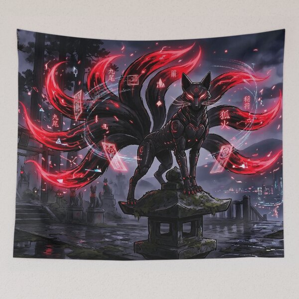 Item preview, Cyberpunk Japanese Sumie Red Nine Tailed Fox designed and sold by Osmose-Studio.