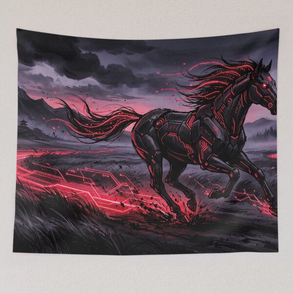 Item preview, Cyberpunk Japanese Sumie Red Horse Storm designed and sold by Osmose-Studio.