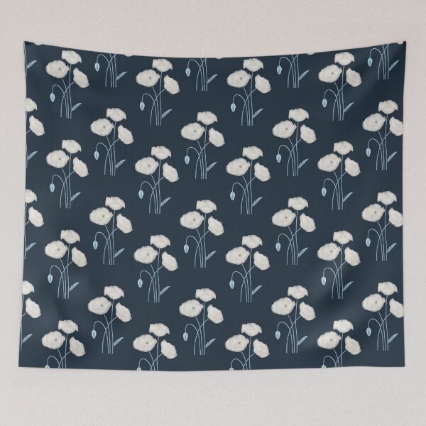 Artikelvorschau, Aquarell-Mohnblumenmuster | Elegantes, nahtloses florales Muster in Weiß und Marineblau entworfen und verkauft von Dino-Lune.