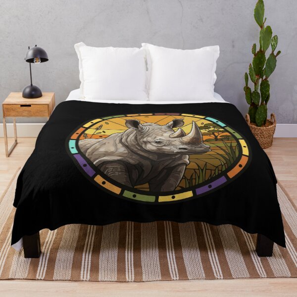 Item preview, Stained Glass Rhino Sunset Safari Animal Art designed and sold by d247.