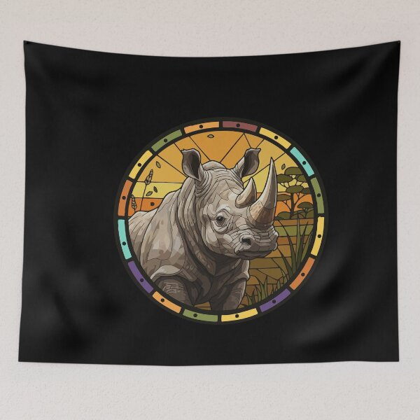 Item preview, Stained Glass Rhino Sunset Safari Animal Art designed and sold by d247.