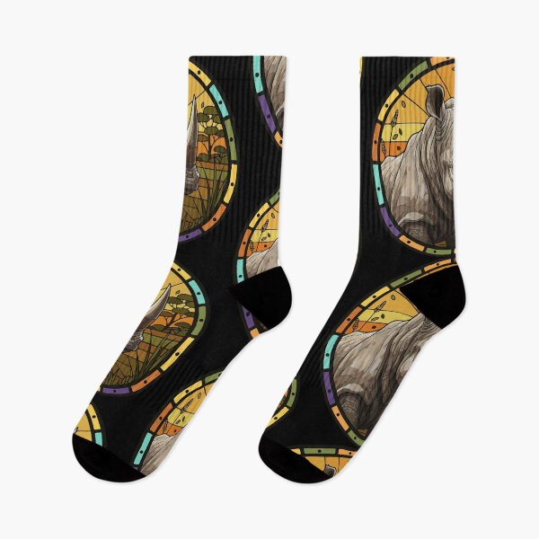 Item preview, Stained Glass Rhino Sunset Safari Animal Art designed and sold by d247.