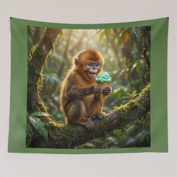 Item preview, Golden Snub Nosed Monkey Eats an Ice Cream Cone designed and sold by Tridentulus.
