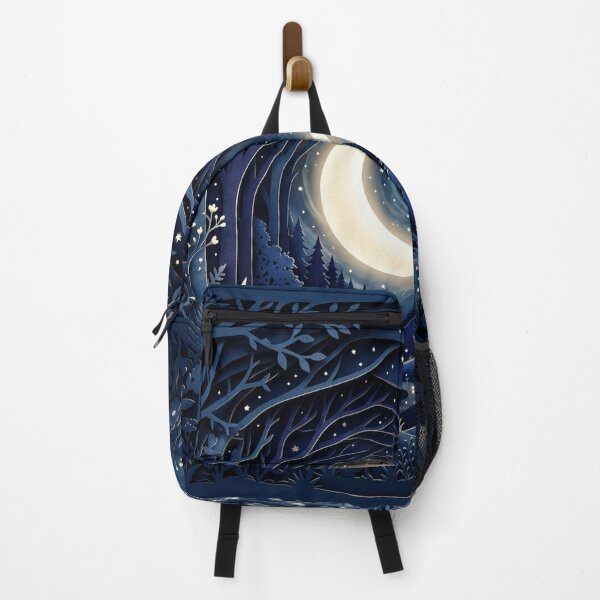 Item preview, Whimsical Papercut Midnight Forest & Glowing Crescent Moon designed and sold by krish-prints.