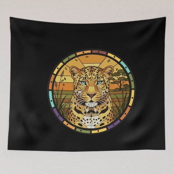 Item preview, Majestic Leopard Stained Glass Savanna Art designed and sold by d247.