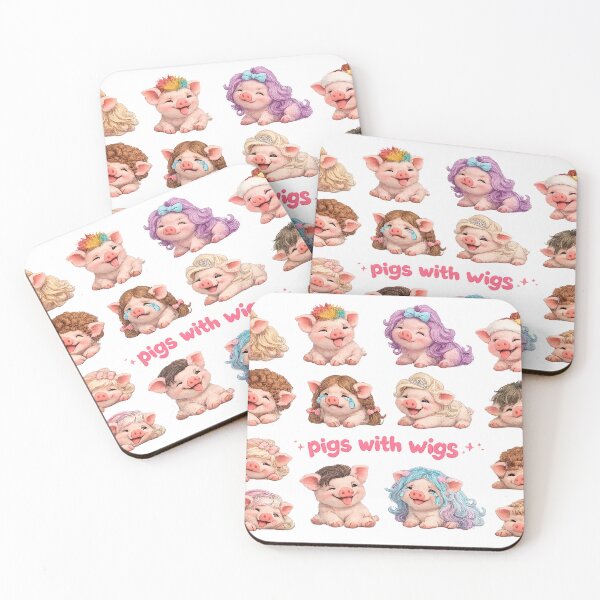 Item preview, Pigs With Wigs Wall Art – Cute Funny Piglet Hairstyles Animal Print designed and sold by Hookesmode.
