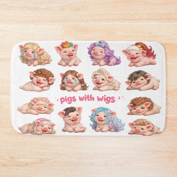Item preview, Pigs With Wigs Wall Art – Cute Funny Piglet Hairstyles Animal Print designed and sold by Hookesmode.