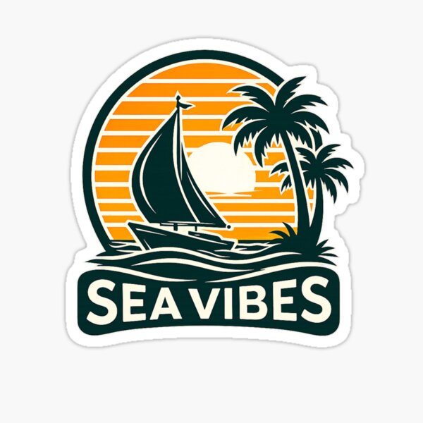 Item preview, Sea Vibes – Vintage Sailboat Sunset Palm Trees Coastal Emblem designed and sold by SilentPowerArt.