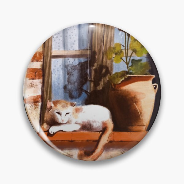 Artikelvorschau, Sonnige Ferien – Malerische, schlafende Katze auf einem sommerlichen Fensterbrett entworfen und verkauft von Tokraz-art.