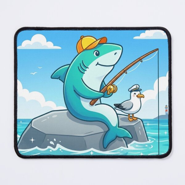 Item preview, Fishing Shark and Seagull – Whimsical Ocean Design designed and sold by Dogandesighn.
