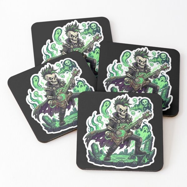 Item preview, Heavy Metal Skeleton Guitarist Punk Mohawk Necromancer Sticker designed and sold by DarkOriginArts.