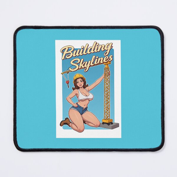 Item preview, Building Skylines Construction Pin Up Girl Retro Poster Sticker Tower Crane Hard Hat designed and sold by TsAiDump.