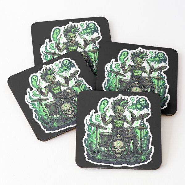 Item preview, Heavy Metal Zombie Drummer Punk Mohawk Skeleton Rock Rockstar Sticker designed and sold by DarkOriginArts.
