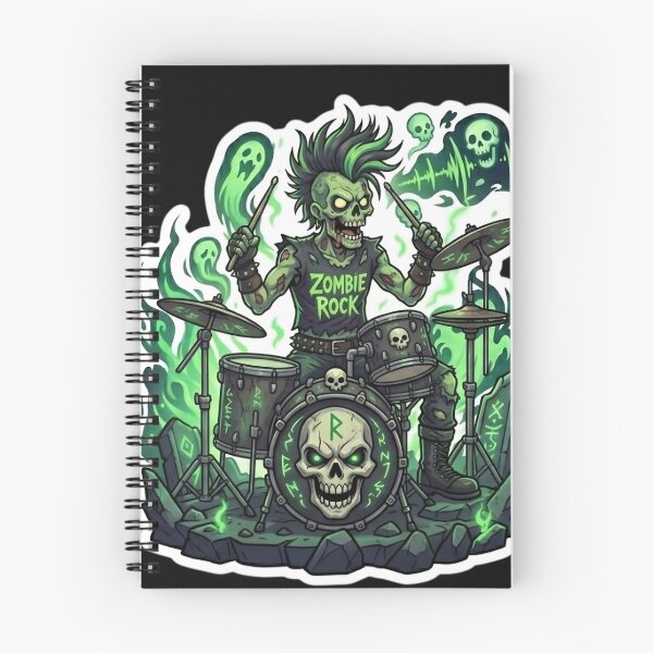 Item preview, Heavy Metal Zombie Drummer Punk Mohawk Skeleton Rock Rockstar Sticker designed and sold by DarkOriginArts.