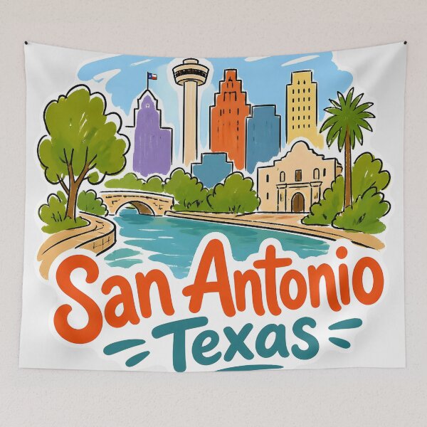 Item preview, San Antonio Texas Cute Skyline Colorful Cityscape  designed and sold by HowToCanadian.