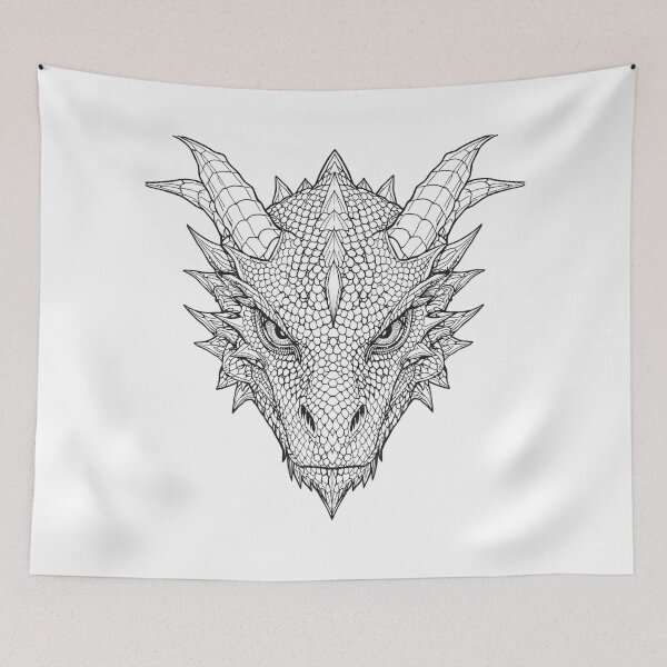 Item preview, White Dragon Head Intricate Lineart Ice Fantasy Tattoo designed and sold by DH-ArtLab.