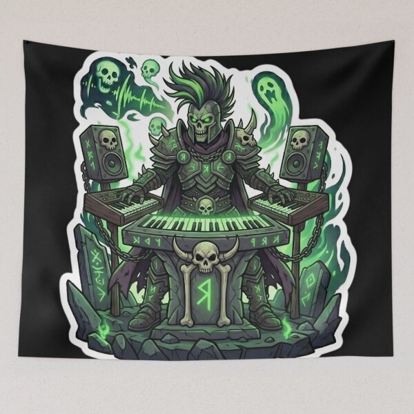 Item preview, Heavy Metal Skeleton Keyboardist Death Knight Lich Synth Sticker designed and sold by DarkOriginArts.