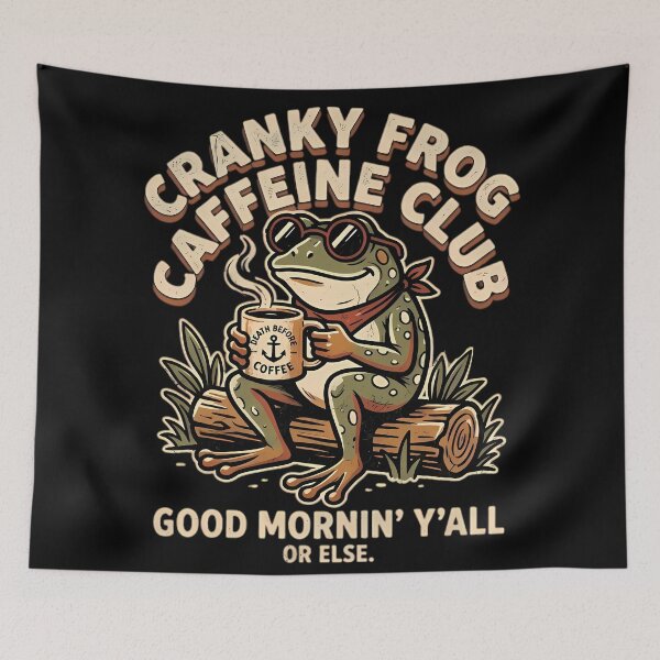 Item preview, Cranky Frog Sitting On Log Drinking Coffee designed and sold by By:MarcinK.