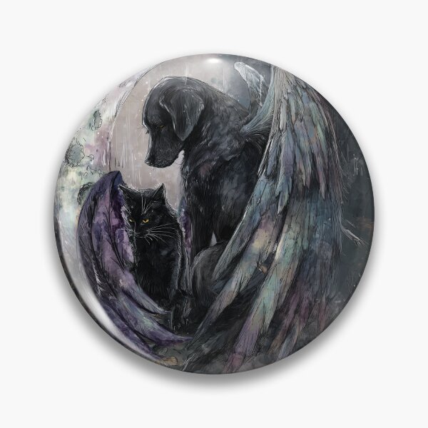 Item preview, Black Lab and Black Cat in the Rain with Wings designed and sold by TabbyCatXIII.