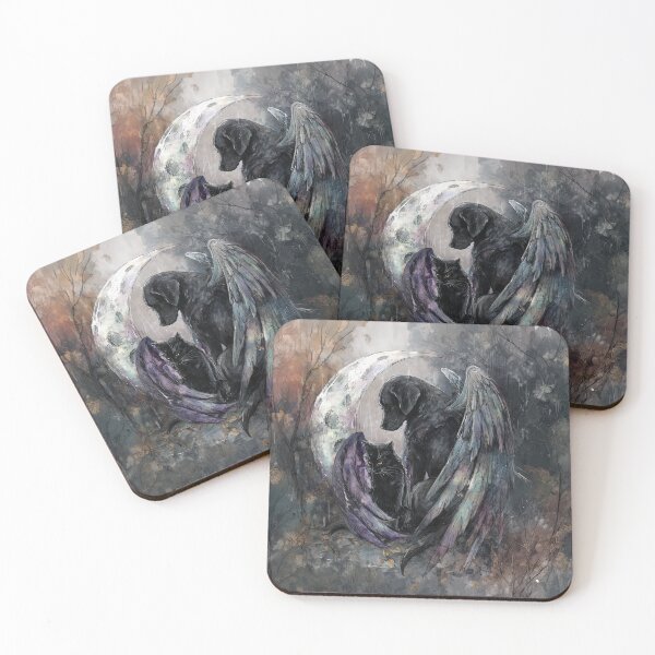 Item preview, Black Lab and Black Cat in the Rain with Wings designed and sold by TabbyCatXIII.