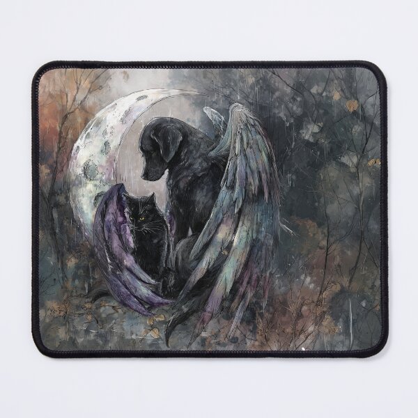 Item preview, Black Lab and Black Cat in the Rain with Wings designed and sold by TabbyCatXIII.