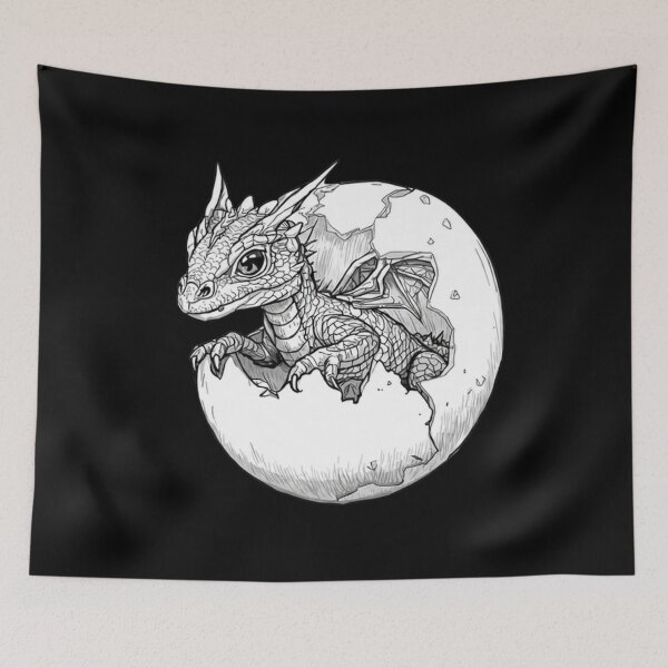 Item preview, Cute Baby Dragon Hatchling Out Of Egg Fantasy Lineart designed and sold by DH-ArtLab.