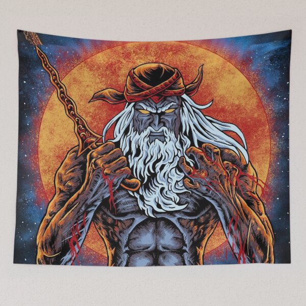 Item preview, Sea God of Wrath – Mythical Ocean Guardian Under Blood Moon designed and sold by Bluebubbies.